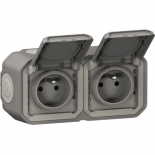 PLEXO double prise 2 P+T horizontal gris saillie